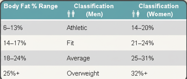Body fat result chart